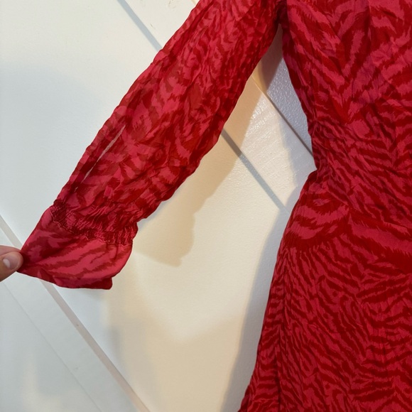 Allsaints Keva Remix Zebra Print Ruffle Mini 3/4 Sleeve Wrap Dress Red Sz M - Picture 4 of 9